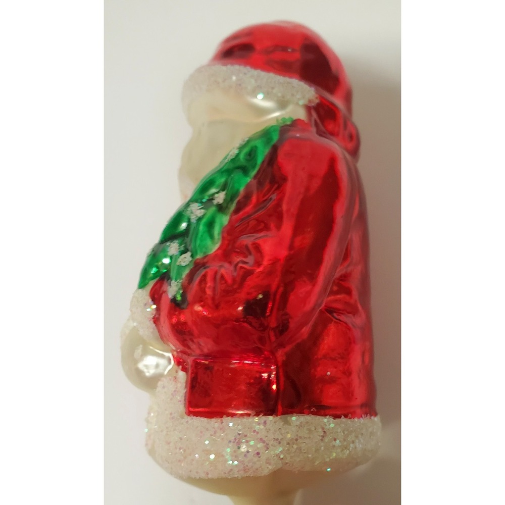 VTG Santa Christmas Ornament German Glass with Clip Red Coat Holding Green Tree - Picture 3 of 8